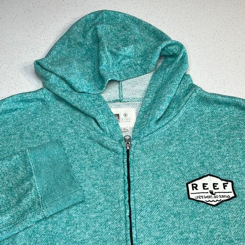 Reef Mens Medium Full Zip Hoodie Teal Heather Fleece Surf Logo Sweatshirt